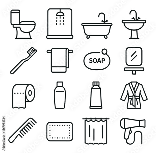 Bathroom icon collection, washroom symbol set. hygienic and bathing design icons
