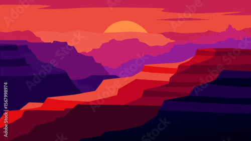 Panoramic Vector of the Grand Canyon at Sunset Iconic Nature Vista