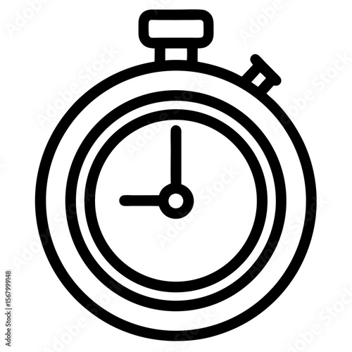 Illustration of a black outlined stopwatch with hands indicating time on a white background design element