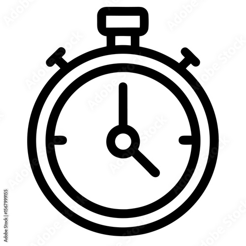 Illustration of a black outlined stopwatch with hands indicating time on a white background design element