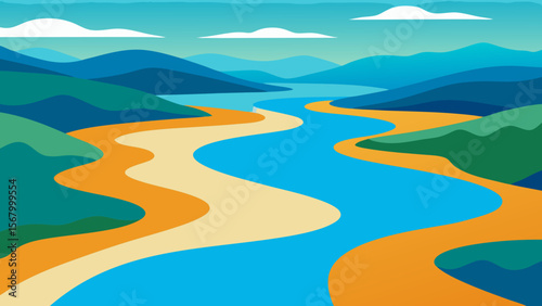 Serene River Delta Aerial Landscape Nature View Art