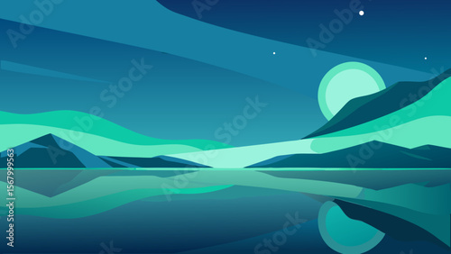 Serene Northern Lights Reflection Aurora Borealis Nature Art