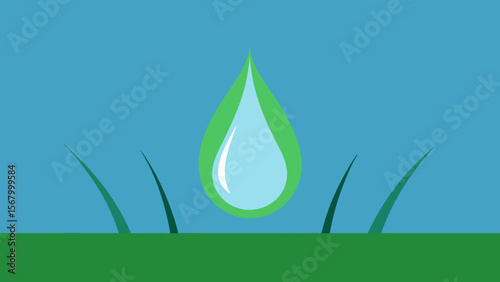 Serene Illustration Single Dew Drop on Leaf Macro Nature Art