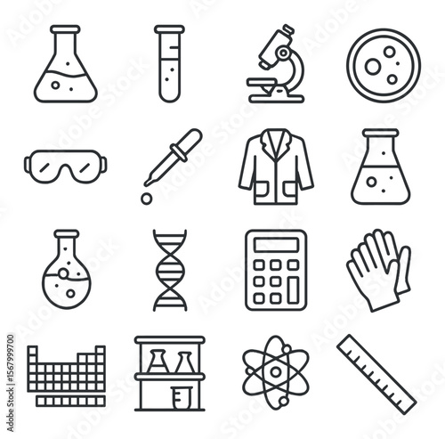 Science lab icon collection, research symbols. experimental and laboratory tools set