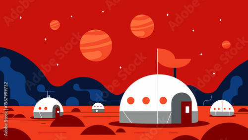 Stylized Space Colony on Mars Futuristic Sci Fi Technology