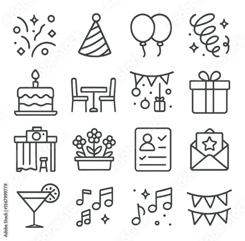 Party celebration collection, festive event symbols. birthday and holiday icon set