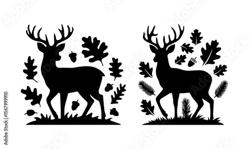 Silhouette of a Deer with Antlers in a Wildlife Vector Illustration