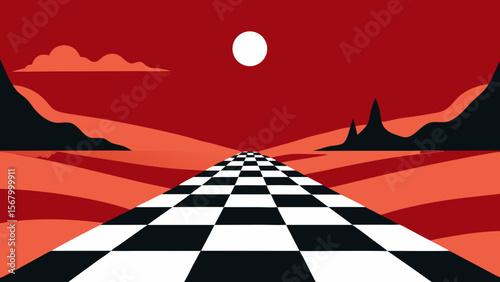 Surreal Landscape Ground as Checkerboard Geometric Abstract Fantasy Art