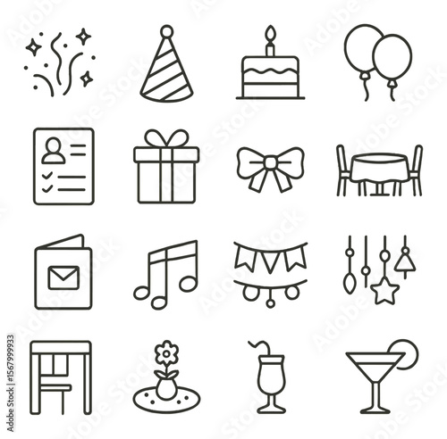 Party celebration collection, festive icon set. event decoration and holiday symbols