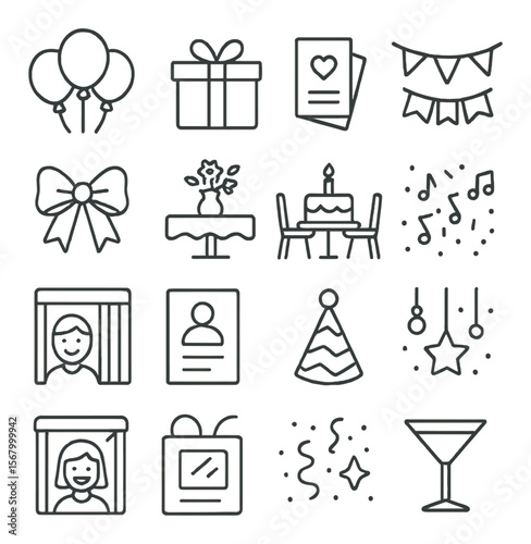 Party and celebration collection, festive event icons. birthday and anniversary elements set