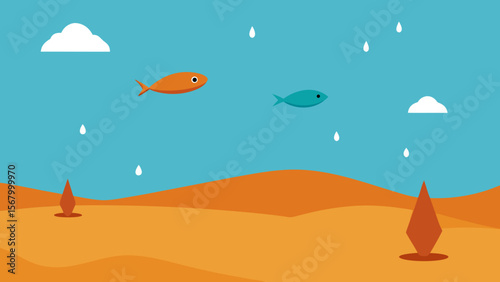 Surreal Desert Raining Fish Fantasy Dream Nature Art Design