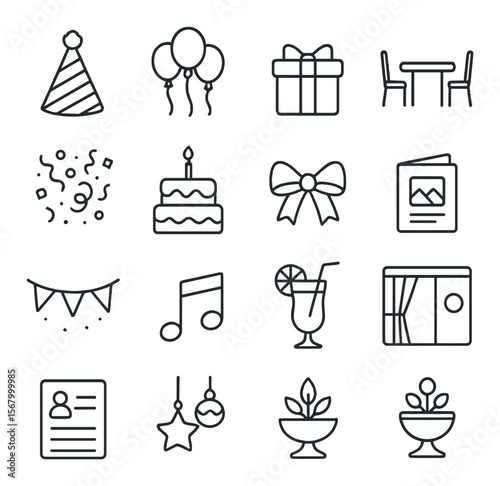 Party celebration collection, festive icon set. event and gathering symbols for planning