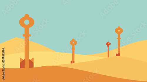 Surreal Desert Giant Ornate Keys Fantasy Dream Mystery Art