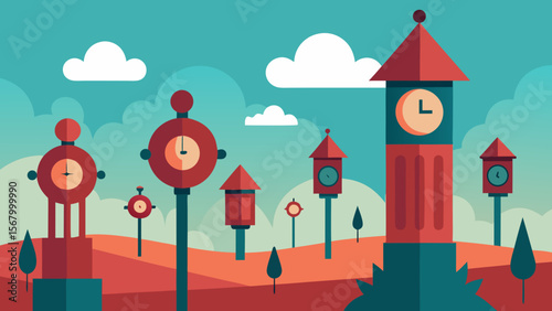 Surreal Field of Grandfather Clocks Time Fantasy Dream Art