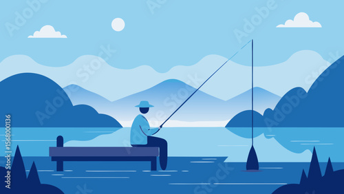 Tranquil Person Fishing from Small Boat Serene Water Relaxation