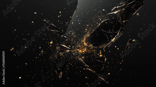 Shattered glass fragments on a dark background