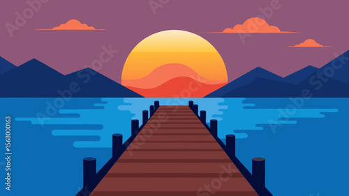 Tranquil Wooden Pier Stretching into Water Serene Nature Landscape