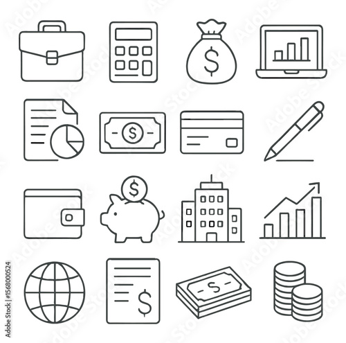 Financial icons collection with money and banking symbols. economy and finance set