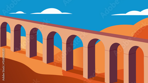 A Vector Illustration Of A Massive And Ancient Roman Aqueduct In The Countryside