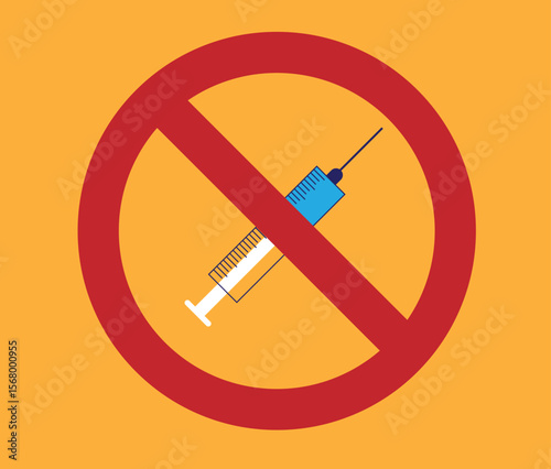 Say No to Drugs Idea with Syringe Forbidden Sign. Health care and medicine, avoiding bad habits concept vector art