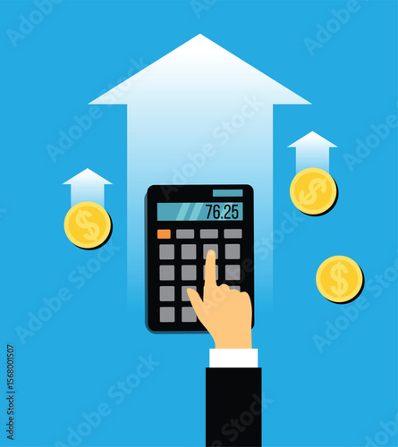 Accountant with a Calculator and Coins Calculating Profit. Business and money, managing company finances concept vector art