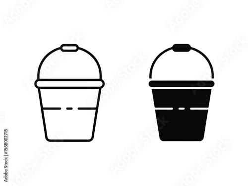 A minimalist icon design showing two identical bucket illustrations side by side