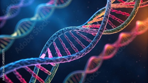 Breast cancer cell, and tumor concept. Abstract representation of DNA strands in vibrant colors.