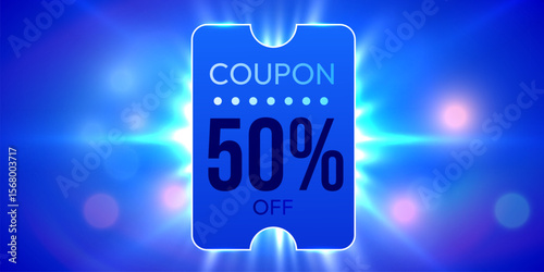 3d coupon, percent price off, with light effect. Gift voucher carousel for grand discount banner template. Vector illustration