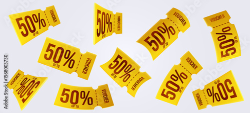 3d golden coupons. Different angles. Vector illustration