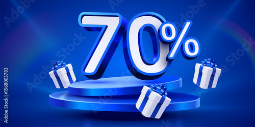 70 percent Off. Discount creative composition, mock up with podium and present boxes podium. Sale banner and poster. Vector