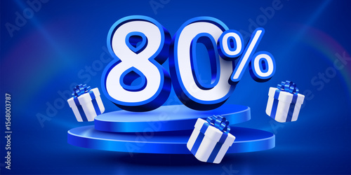 80 percent Off. Discount creative composition, mock up with podium and present boxes podium. Sale banner and poster. Vector