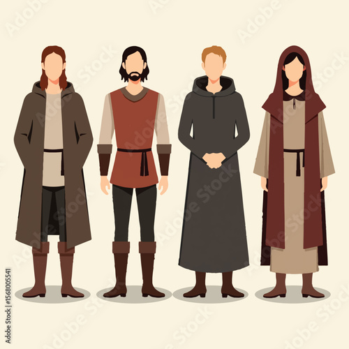 Flat Vector Characters in Medieval English Attire