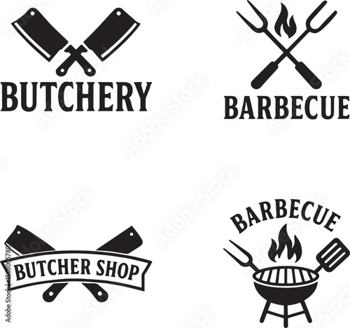 Set of butchery and barbecue logo icons