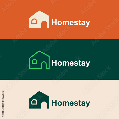 Hotel. Home stay. Line art logo design. Private villas
