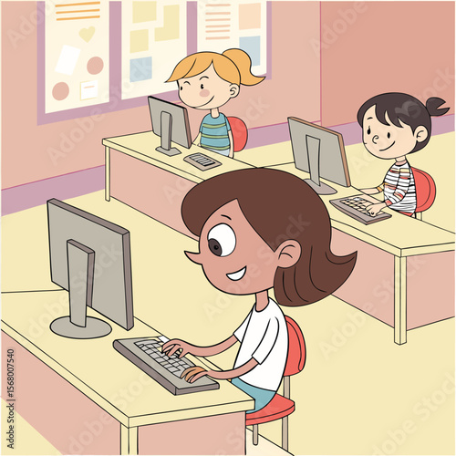 Cartoon Children use computer art and illustrations
