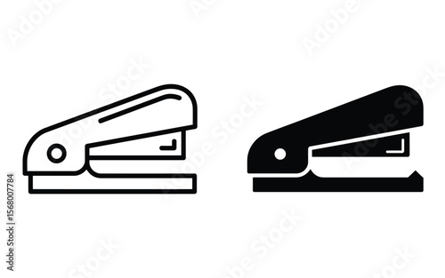 A minimalist icon design showing two versions of a stapler