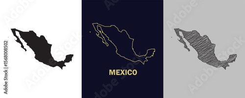 MEXICO Black, Gold, Sketch Map Vector Illustration Abstract Editable image