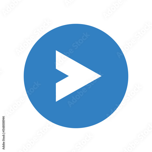 Blue circle with white arrow icon representing forward play or next action