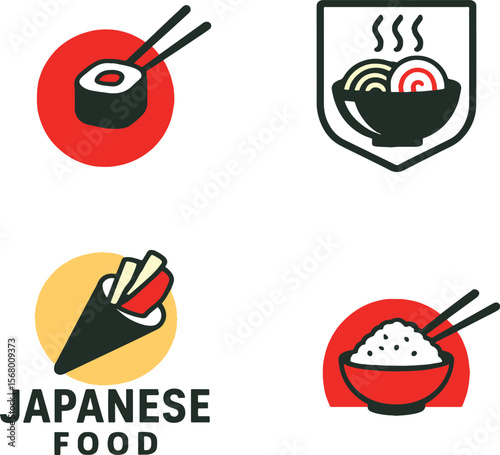 Set of Japanese food logo icons