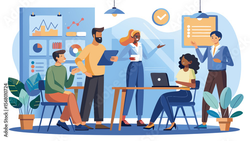 Group of colleagues in a business meeting illustration