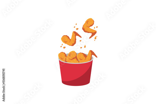 crispy chicken wing bucket icon flat design
