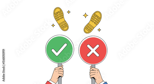 Correct Versus Incorrect Answers with Symbols and Golden Icons Suggesting Right Choice