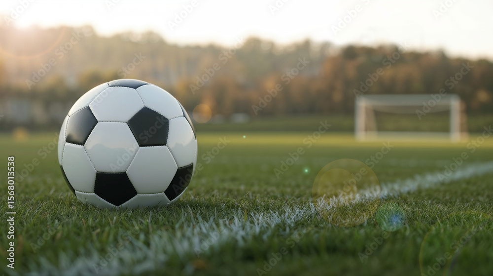 Fototapeta premium Soccer ball on green field