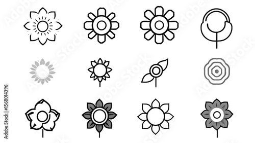 装飾ラインフラワーアイコン｜Decorative Line Flower Icons