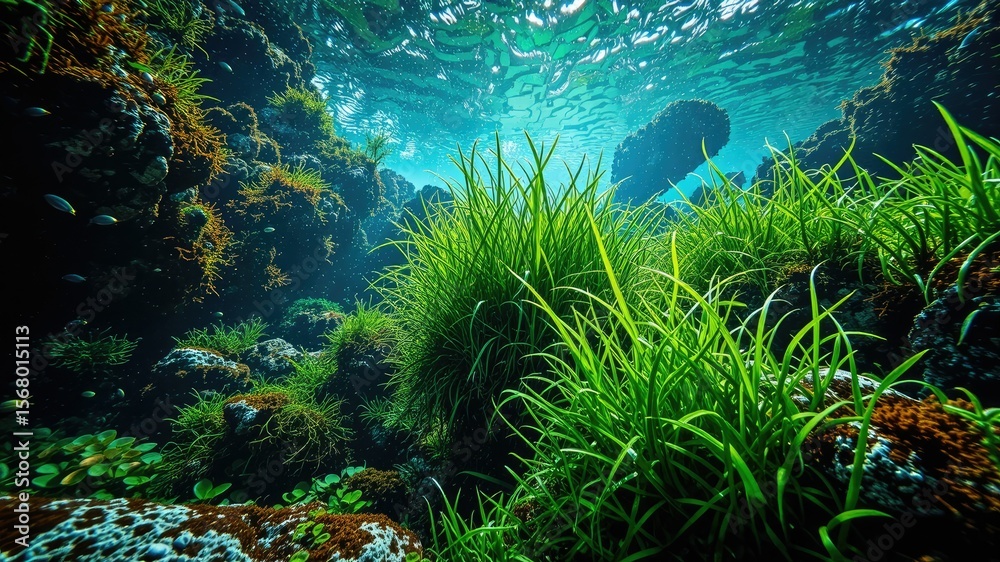 Fototapeta premium Green Grasscape Beneath the Waves