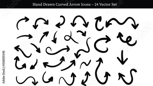 Hand Drawn Curved Arrow Icons – 24 Vector Set