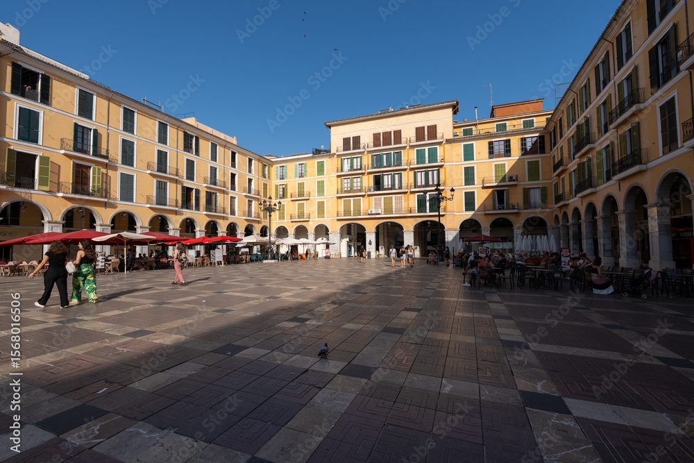 Naklejka premium Palma de Mallorca, Spain - June 10, 2025: Placa Major in the old town of Palma.