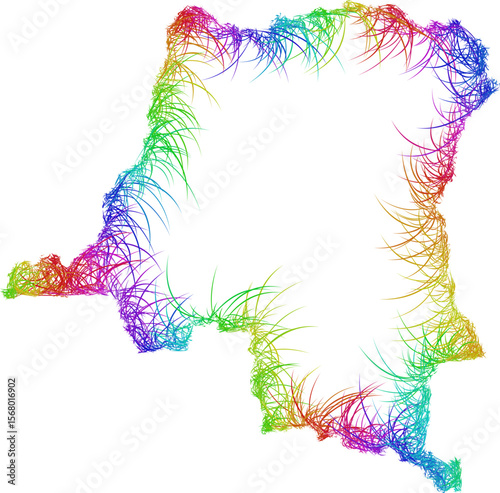 Rainbow sketch outline map of DR Congo 