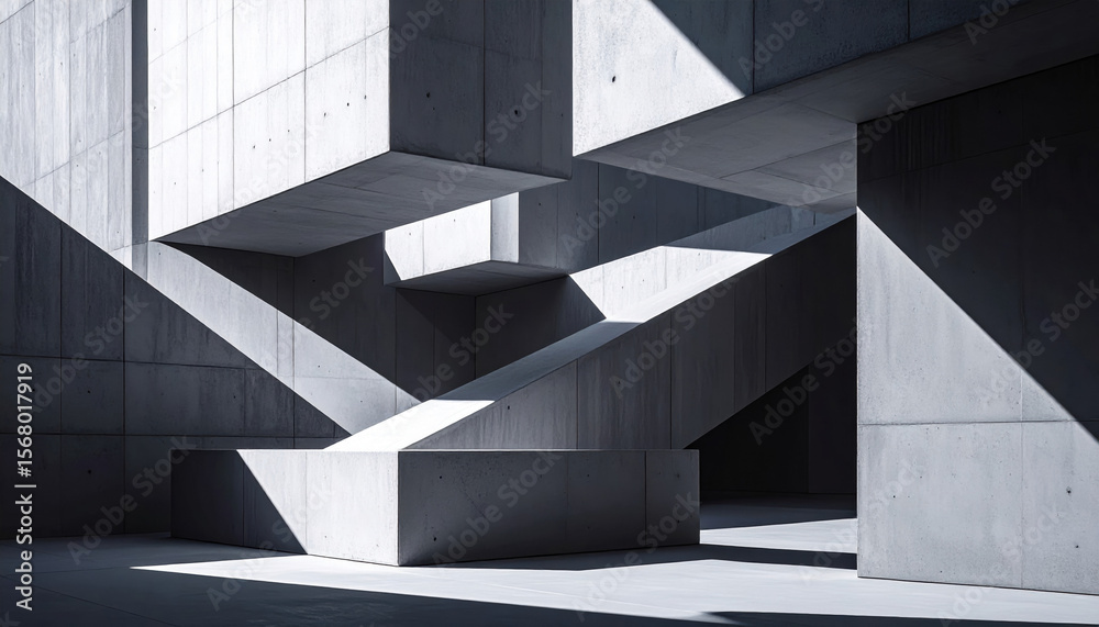 Fototapeta premium Abstract Architecture with Concrete Shapes and Dramatic Light Effects
