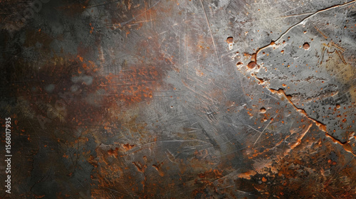 Scratched galvanized metal background with dull shine, featuring rust and texture variations that evoke sense of industrial charm and ruggedness